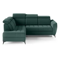 ECKSCHLAFSOFA Aurora II mit verstellbare Kopfstützen, Dunkelgrün, links