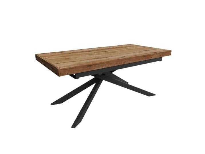 Parama Ausziehbarer Schmetterlingstisch 180-240 x 90 cm Tischplatte aus MDF Eiche dunkel und gekreuzte Beine aus schwarzem Stahl Jarl
