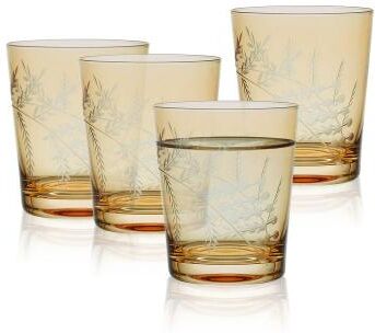 Fitz and Floyd Set of 4 Wildflower Double Old Fashioned Glasses, 12 Oz, Gold