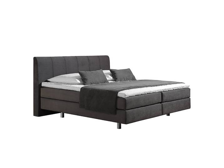 Lit boxspring Baila 160 x 200cm Tissu Gris/Anthracite D2 souple Matelas à ressorts Bonnell