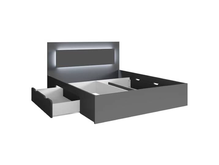 Lomadox Bett Bettgestell 160x200 cm in Graphit mit 2 Bettschubladen, Kopfteil mit LED-Beleuchtung