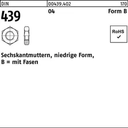 Sechskantmutter DIN 439/ISO 4035 FormB BM 36 Automatenstahl 10 Stück