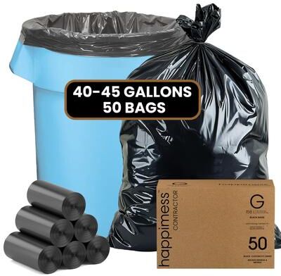 happimess 42-Gallon (159L) 3 Mil Heavy Duty Contractor Trash Bags, (50-Count, 5-Rolls of 10 Bags)