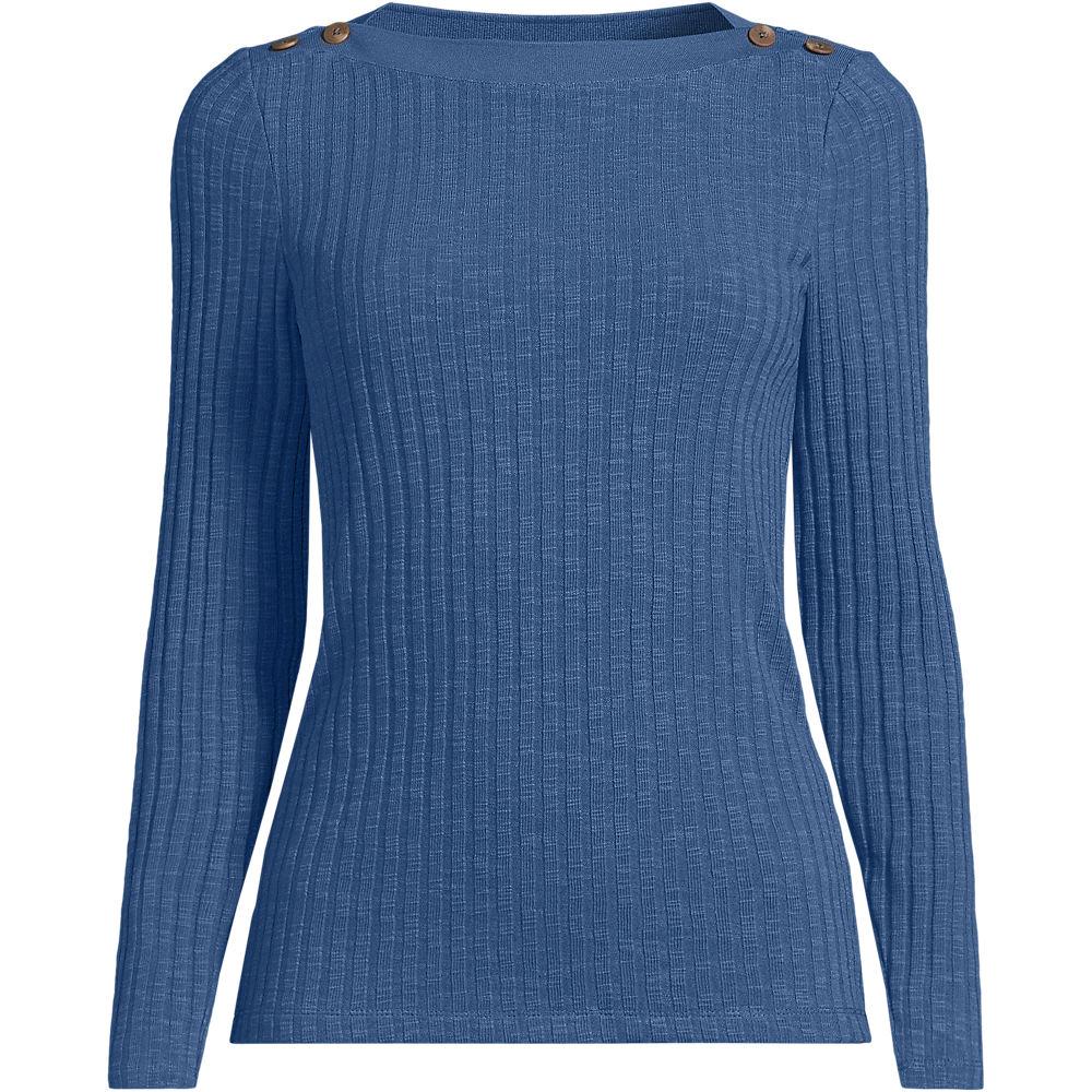 Rippstrick-Shirt mit U-Boot-Ausschnitt für Damen in Plus-Größe, Damen, size: plus, Blau, Elasthan/Baumwoll-Mischung/Polyester-Mischung, by Lands' End