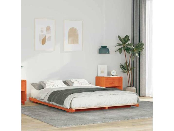 CHIC Lit adulte 2 places - 140x220 cm Structure/Cadre de lit surélevé Marron cire 140 x 220 cm #Sara35218