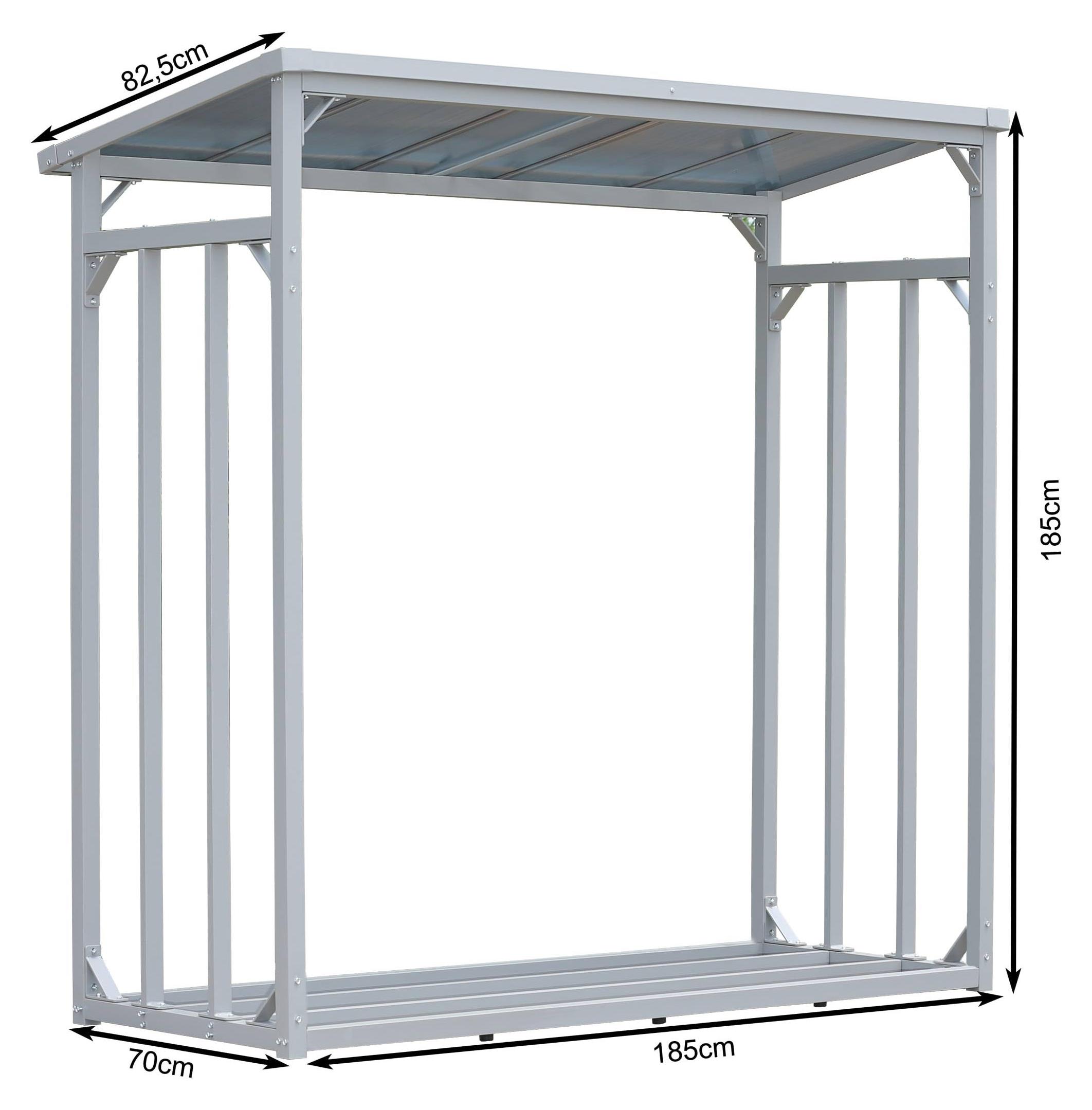 Brandhoutregal aus Aluminium - 185 x 70 x 185 cm - Volumen: 2,3 m³ - Farbe: Grau