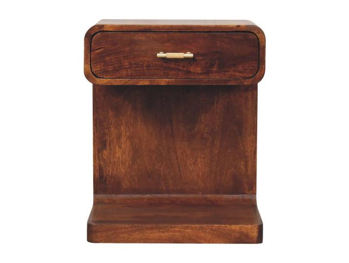 Artisan Furniture Nachtkasten Kastanie T-Stange Abgerundet, 1 Schublade und Offener Bereich, Dunkelbraun, Holz, Echtholz,Mangoholz, Holz Optik, Rechteckig, 45x55x35 cm, Schlafzimmer, Nachttische