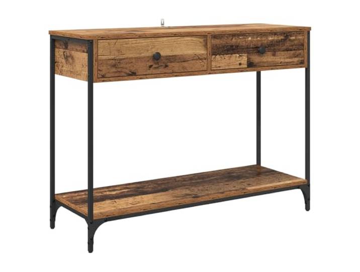 LMTYOENFG Konsolentisch Altholz Optik 100x34,5x75cm Flurtisch Metall Praktisches Ablageregal mit Schublade für Schlafzimmer oder Eingangsbereich, standsicher dank verstellbarer Füße.