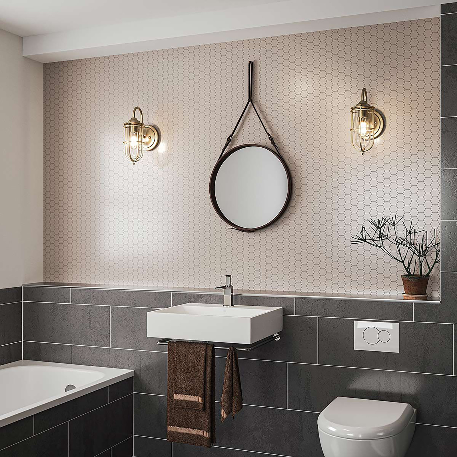home24 Wandlamp Urban Restoration type A in messing/goud met glas en metaal B/D/H: 14 x 31 x 20 cm
