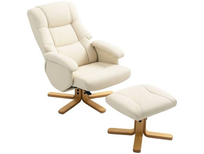 LIA Fauteuil relax avec repose-pied fauteuil de relaxation pivotant 360° dossier inclinable charge 120 Kg crème