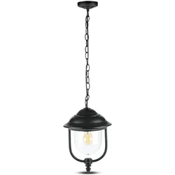 Außenbereich Pendelleuchte Garten Hängelampe Aluminium Glas schwarz IP44 D 25 cm
