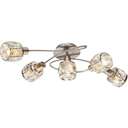 Deckenleuchte Kristalle Kristallleuchte Wohnzimmerlampe Deckenlampe Chrom, nickel matt, 5x E14 Fassungen, LxBxH 61,4x36x21 cm