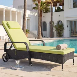 Poly-Rattan Sonnenliege Cesena, Relaxliege Gartenliege Liege, Alu ~ anthrazit, Kissen hellgrün