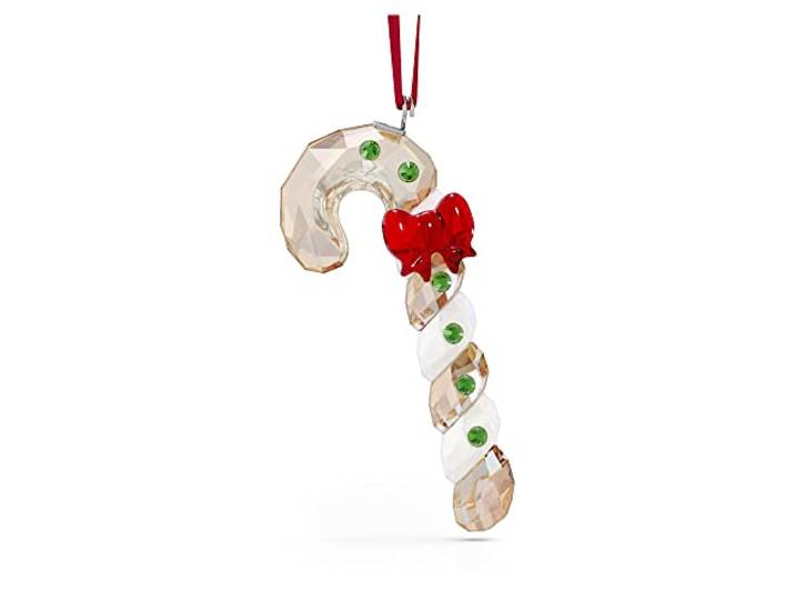 Swarovski Candy Cane Ornament, Gold Tone, Red And White Crystals Hanging Decoration, From The Holiday Cheers Collection