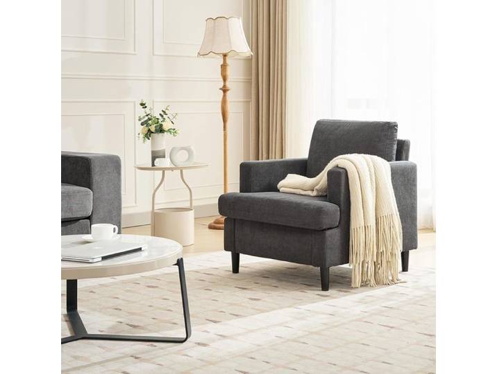 Fauteuil d'Appoint - PROMIRACAL - Haut Dossier - Lin Respirant - Montage Rapide - Gris