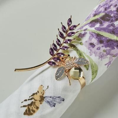 C & F Enterprises Inc Lavender and Bee Napkin Rings Multi Jewel Set of Four, Set of Four, Multi Jewel