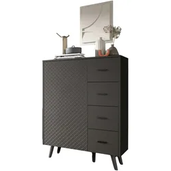 KOMMODE grau matt 84 x 114 cm, HIGHBOARD mit Struktur