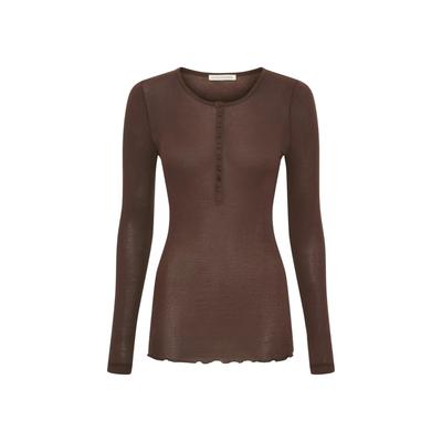 Langarmhemd SEAMLESS BASIC "Seamless Basic Shirt Cotton Granddad", Damen, Gr. L/XL, braun (java), Obermaterial: 100% Baumwolle, Hemden