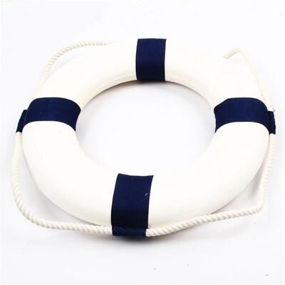 Inspired Living Vintage Nautical Lifebuoy Wall Decor Mediterranean Coastal Accent blue C