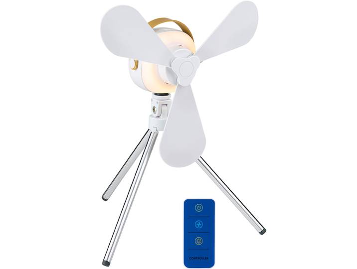 Tischventilator mit Beleuchtung, Akku, weiss