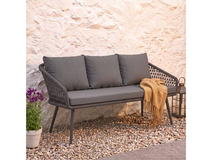 CASA DOMA Ribera Diningbank Rundform, Beine rund - Rope anthrazit – Knoten Modern Country