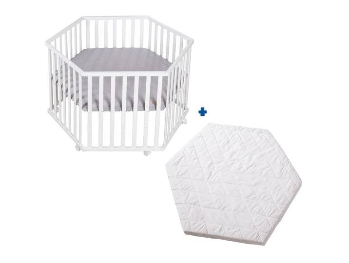 Roba Laufgitter inkl. Matratze, roba Style grau, Weiß, Sechseckig, 118.5x72.5x103.5 cm, Babymöbel & Kindermöbel, Babyzimmer, Laufgitter