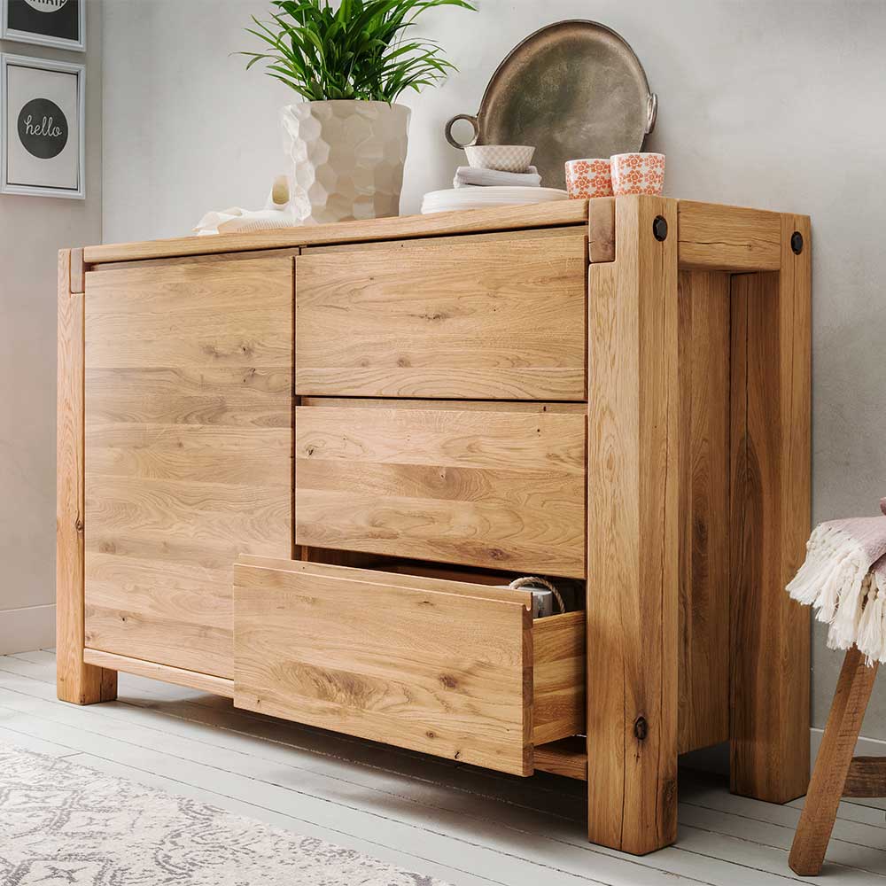 Pharao24.de Schlafzimmer Sideboard aus Wildeiche Massivholz Griffmulden