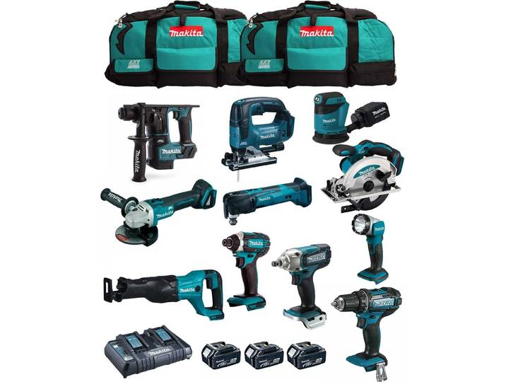 MAKITA Kit MK1101 (DDF482+DHR171+ DGA504+ DTD152+ DJV182+ DSS610+ DJR186+ DBO180+ DTM51+ DML802+ DTW190+3x5\,0Ah+DC18RD+2xLXT600)