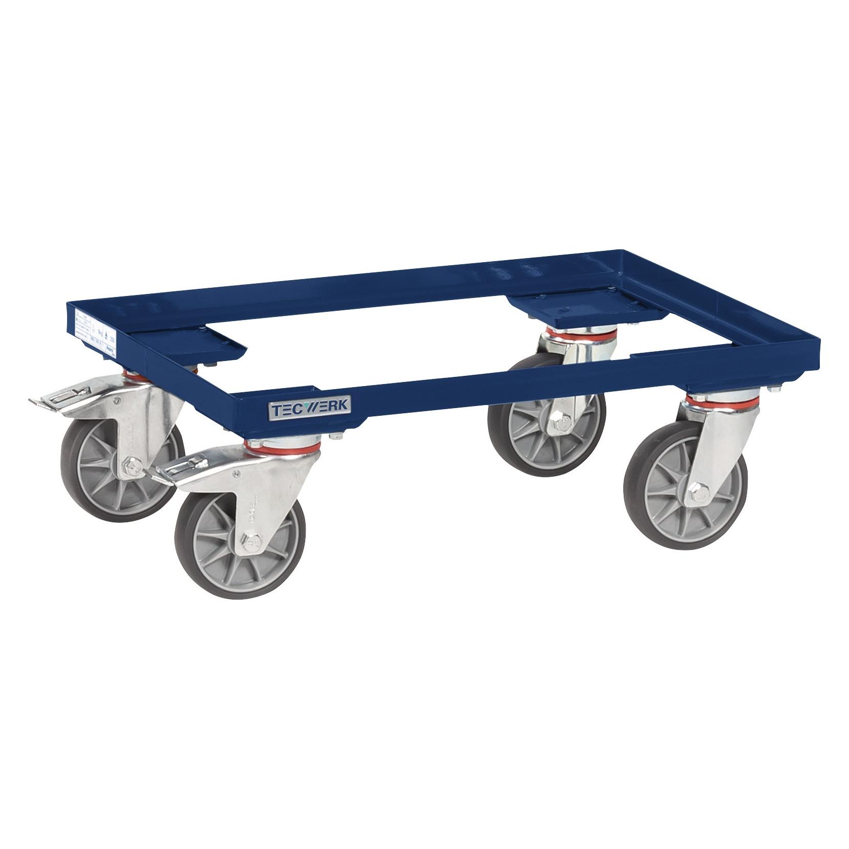 Tecwerk Kistenroller Tragfähigkeit 250 kg TPE-Bereifung L605xB405mm Winkelstahl saphirblau, RAL 5003 (250 kg) (2000444230)