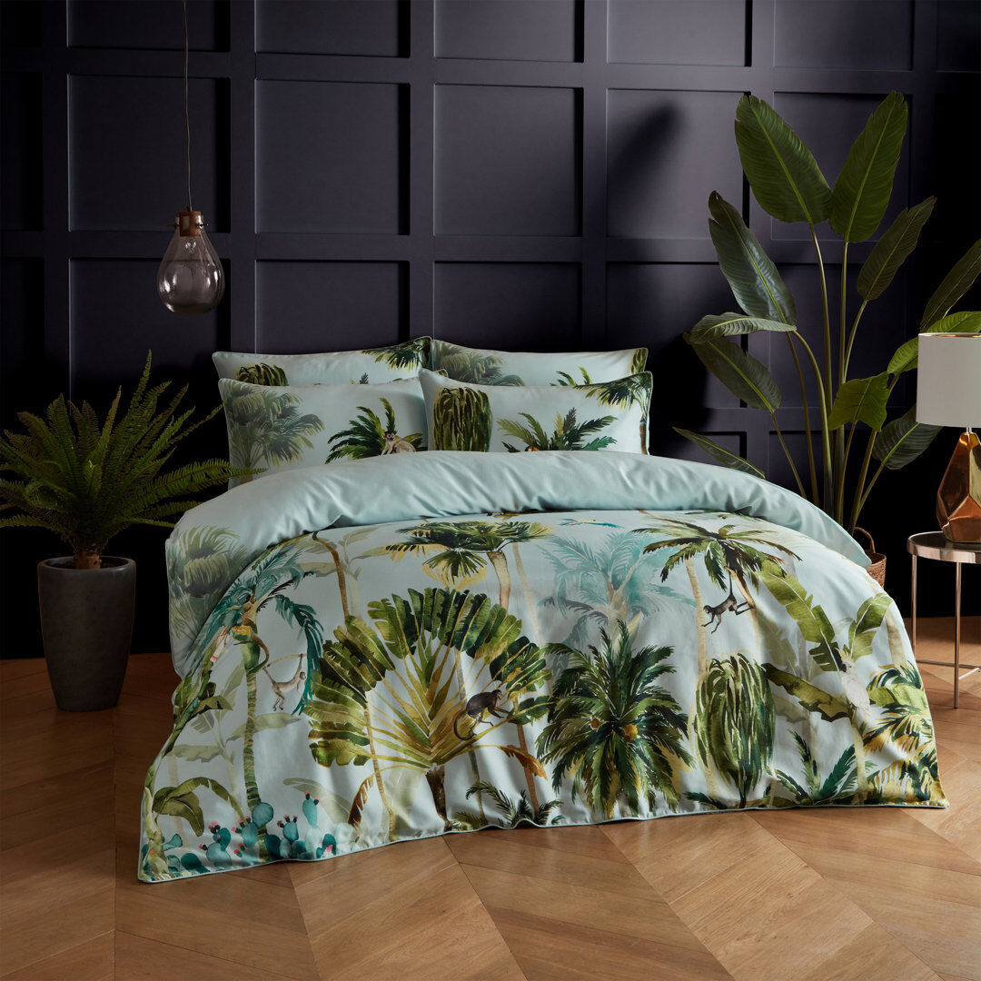 Paoletti Forsteriana Cotton Floral Duvet Cover Set with Pillowcases Included Green Kingsize - 2 Standard Pillowcases