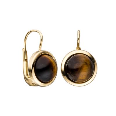 Paar Ohrhänger JOBO "Ohrringe mit Tigerauge", gold (gelbgold 333), Ohrringe, Damen, Gelbgold 333, rund 333 Gold