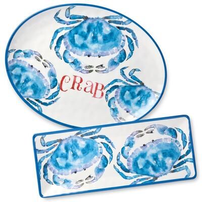 "Certified International Beach House Crab Melamine 2pc Platter Set - 18.00""L x 13.50""W x 0.75""H"
