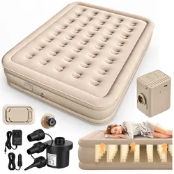 Aufblasbare 2-Personen-Matratze mit elektrischer Pumpe und Kissen, Beige, 198 x 152 cm
