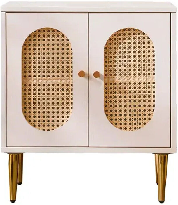 Brayden Studio Lille 2 Door Rattan Bedside Cabinet White 58cm H X 52cm W X 40cm D