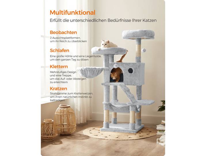 FEANDREA Kratzbaum, bequeme Oberfläche mit 500 g/m² Plüsch, grau