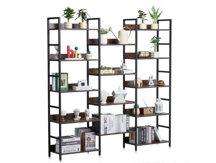 Bibliothèque Triple Large en Métal-VEVOR-Étagère Industrielle à 14 Niveaux- Étagère de Rangement sur Pied