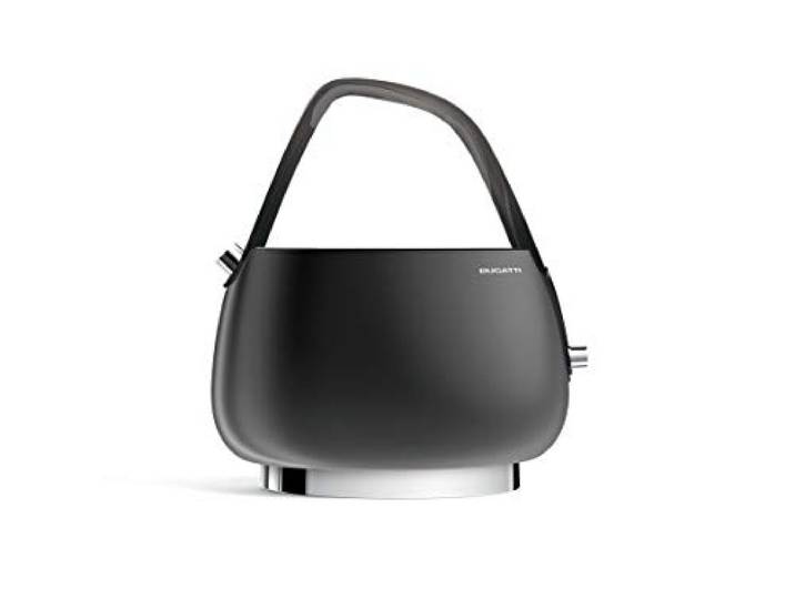 BUGATTI Jackie Elektrischer Wasserkocher mit Antikalk-Filter, modernes und elegantes Design, Gehäuse aus Edelstahl 18/10, Fassungsvermögen 1.20 l, 2.400 W, ideal für Tee und Tee (Schwarz)