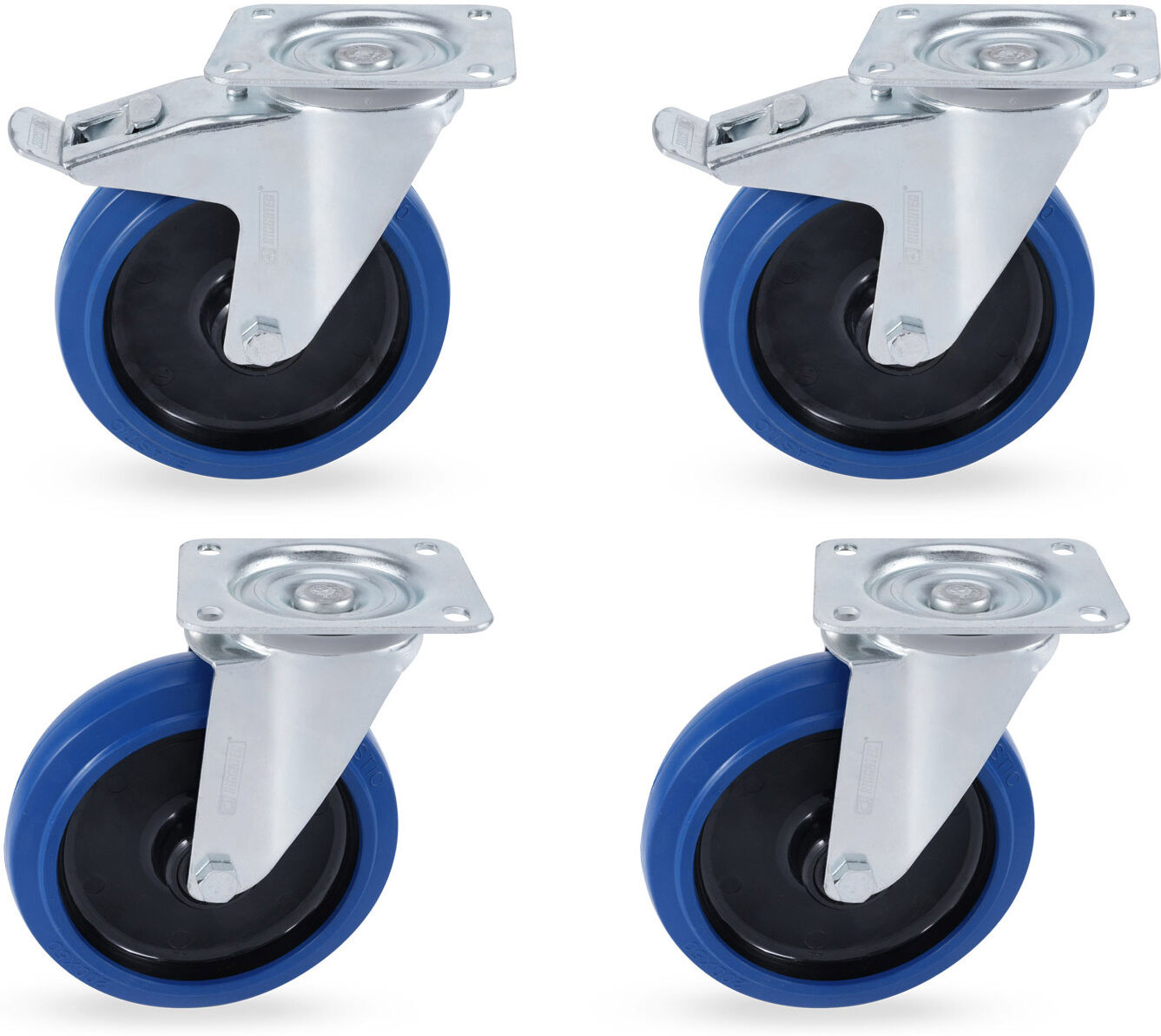 Riggatec Lenkrollensatz 200mm Blue Wheel 2x Mit Bremse, 2x Ohne Bremse