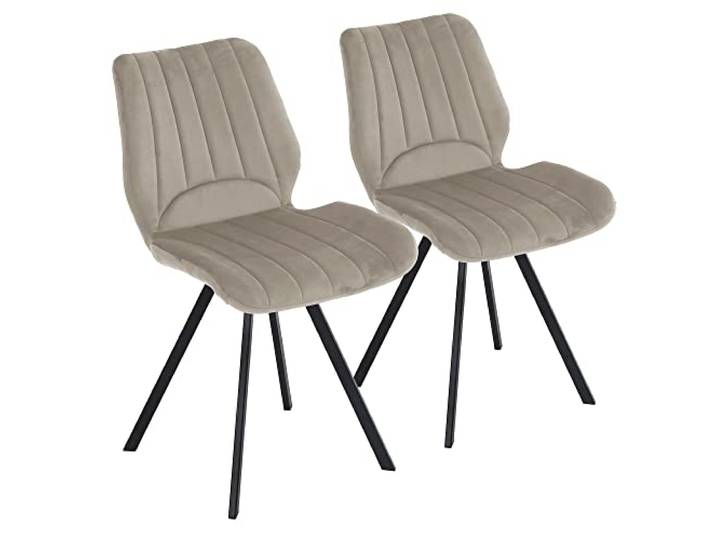 TRISENS Esszimmerstühle Küchenstuhl Polsterstuhl Design Stuhl mit Rückenlehne, mit Sitzfläche aus Samt, Gestell aus Metall, Farbe:Taupe, Menge:2 St.