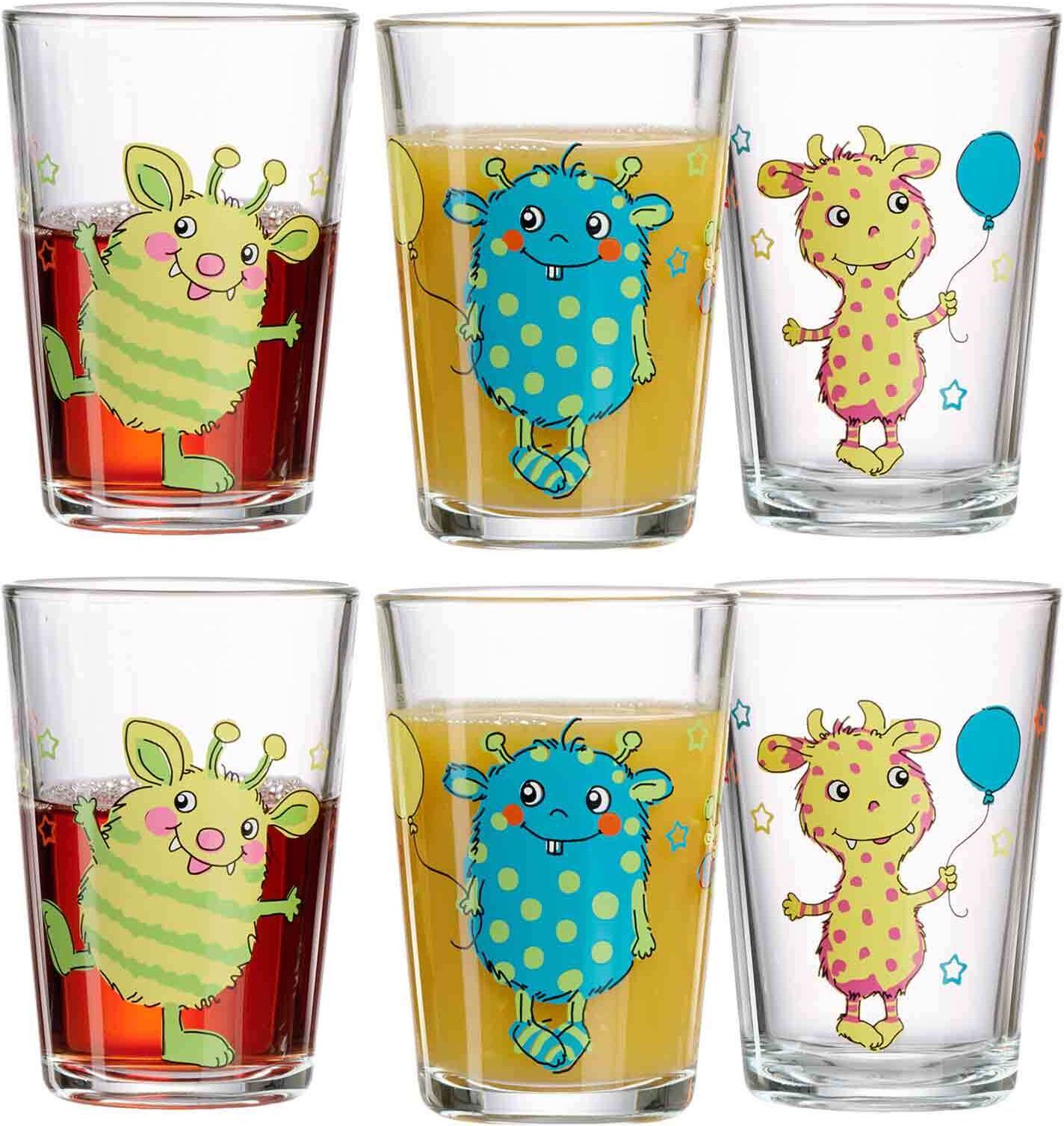 Kinderbecher RITZENHOFF & BREKER "Kindergläser Monsterchen 205 ml 6er Set bunt", bunt, 6 tlg., Glas, Trinkgefäße, Kinderbecher