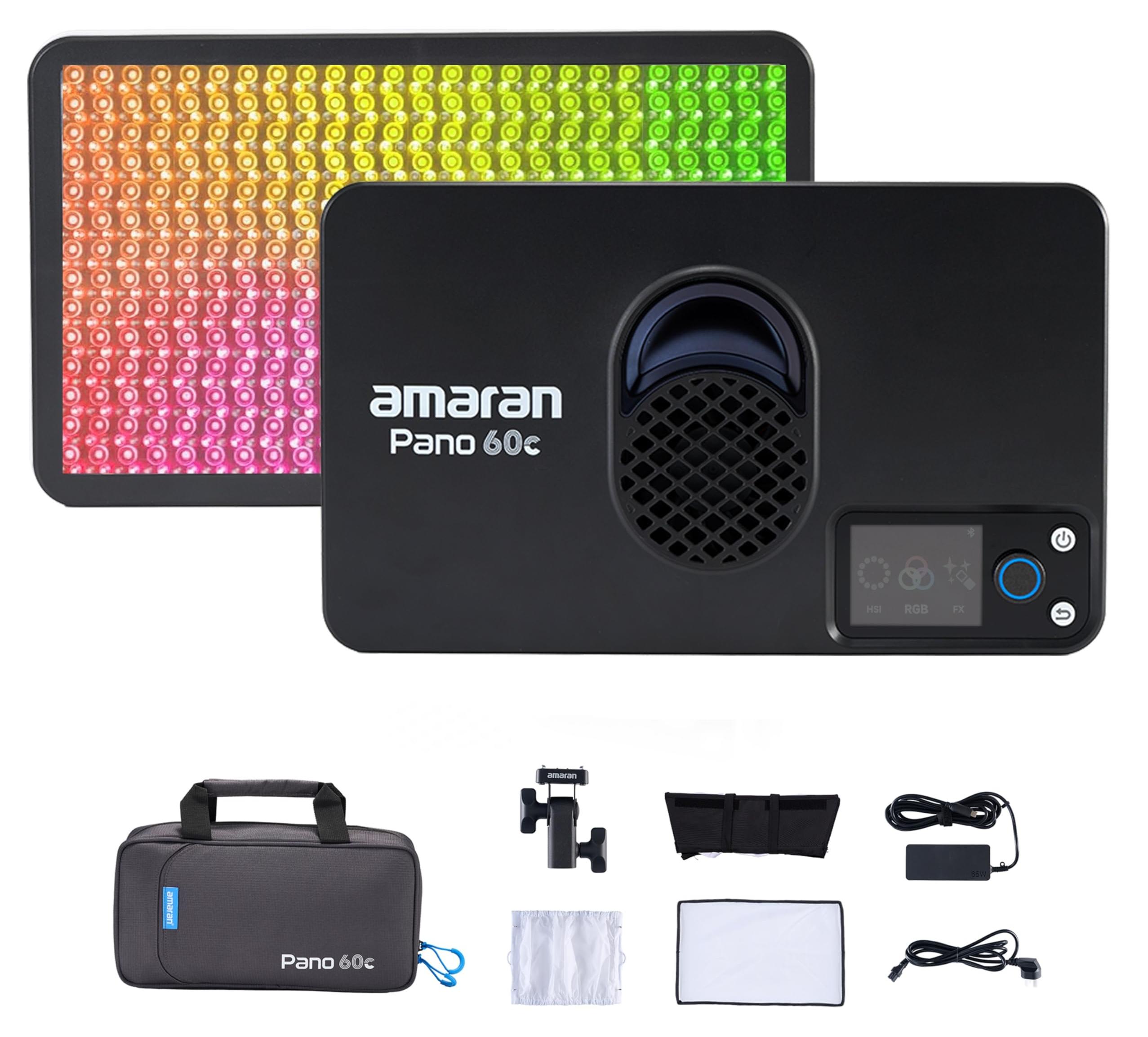 Amaran Pano 60c LED-Panel, 60W, RGBWW, Vollfarben, mit PD-Ladefunktion, schnelle Befreiung, App-Steuerung, geeignet für Fotostudios und Live-Streaming (Kohle)