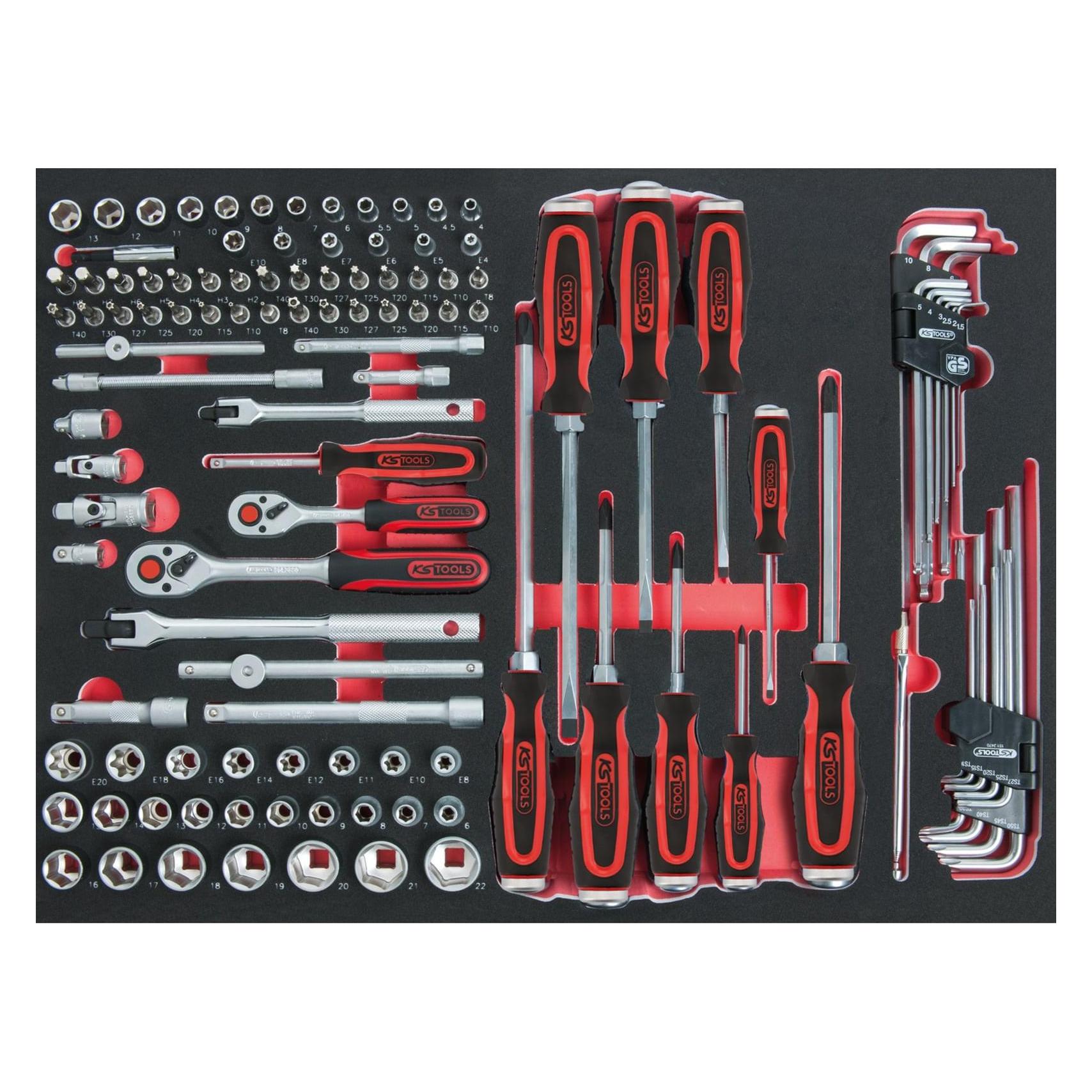 KS Tools SCS 1/4"+3/8" Steckschlüssel-Satz, 118 Teile, Einlage ganze Schubfläche (711.0118)
