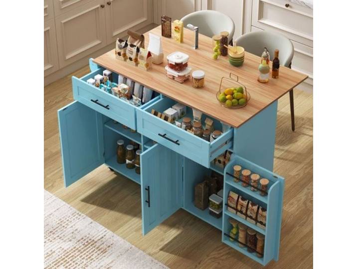 Desserte de Cuisine avec plan de travail 2 Tiroirs et 3 Portes Bîlot de cuisine extensible sur roulettes 129 DESSERTE DE CUISINE