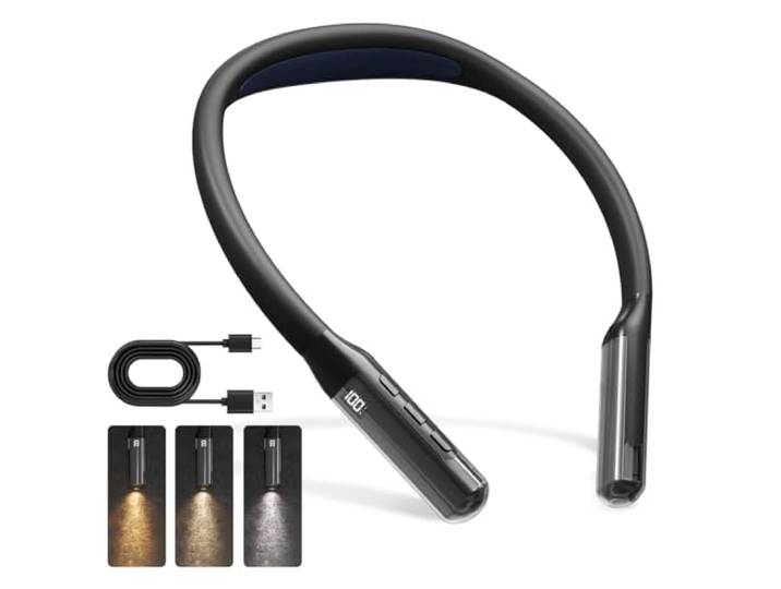 LQWELL Lampe de lecture LED pour le cou\, 3 couleurs et 3 niveaux de luminosité réglables\, pliable\, portable\, ergonomique et rechargeable pour les lecteurs\, le crochet\, la couture