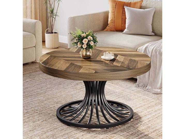 Table basse - LITTLE TREE - 80×80×45 cm - Rond - Bois massif - Base métal