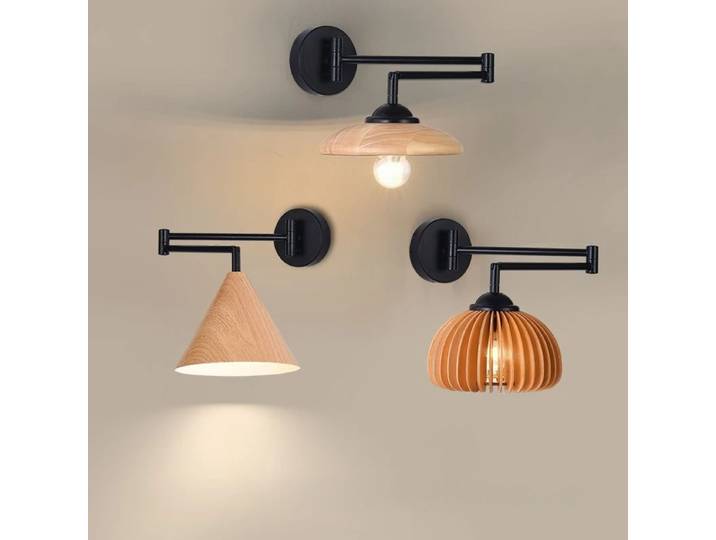 Lampe murale de chevet japonaise en bois massif, style nordique simple, bras télescopique pliable, lampe murale rétro en bois