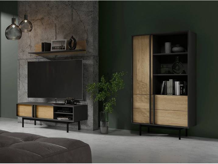 ROYAL24_MARKT Wohnzimmer-Set Alsy Wohnzimmer-Set 2-teilig mit Regal mit Tür und Schubladen und, (Set, 2-St)