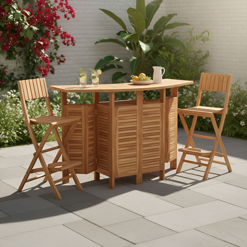 Axi Set bar de jardin en bois de teak avec deux tabourets de bar Marron 180x107x41cm