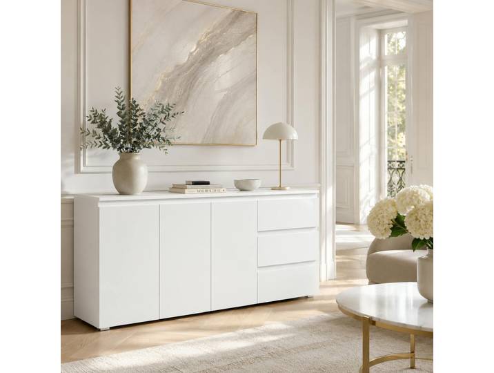 Buffet blanc moderne 3 portes 3 tiroirs ALVA
