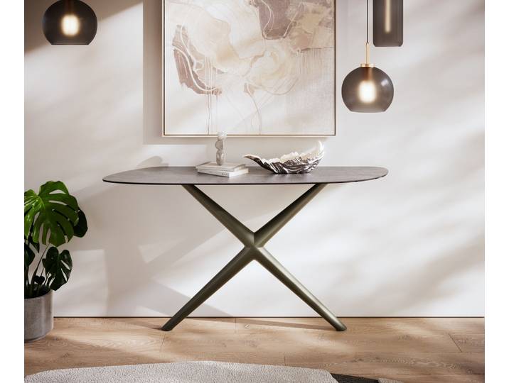 Table console Edge Organique 140x40 cm Céramique Béton Gris Estelo Métal Finition effet Titan